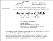 Traueranzeige Lothar Göhlich