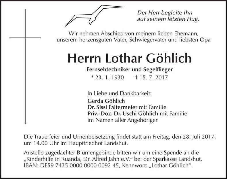 Traueranzeige Lothar Göhlich