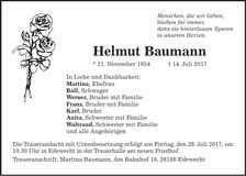 Traueranzeige Helmut Baumann