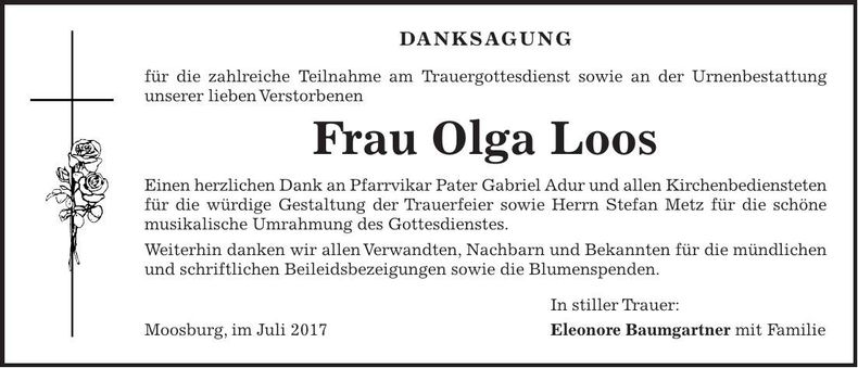 Traueranzeige Olga Loos