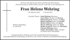 Traueranzeige Helene Wehring