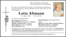 Traueranzeige Lotte Altmann