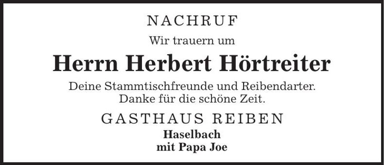 Traueranzeige Herbert Hörtreiter