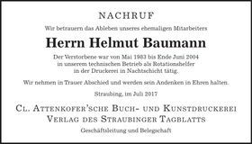 Traueranzeige Helmut Baumann