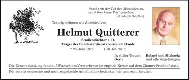 Traueranzeige Helmut Quitterer