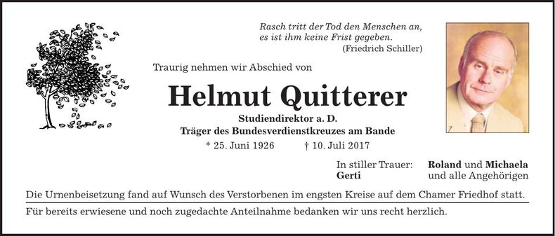 Traueranzeige Helmut Quitterer
