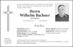 Traueranzeige Wilhelm Bachner