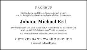 Traueranzeige Johann Michael Ertl