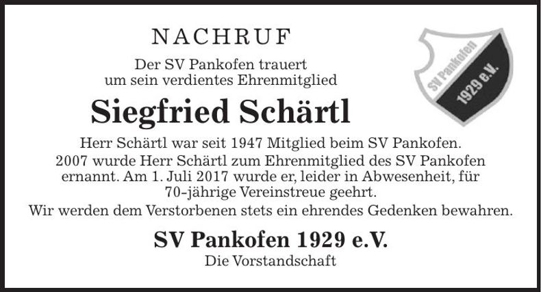 Traueranzeige Siegfried Schärtl