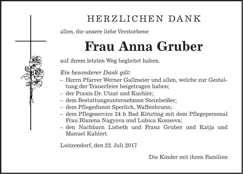 Traueranzeige Anna Gruber