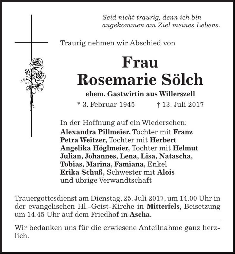 Traueranzeige Rosemarie Sölch