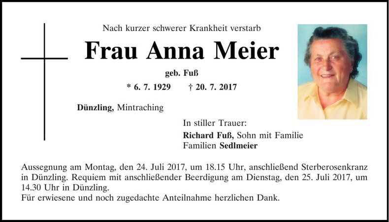Traueranzeige Anna Meier