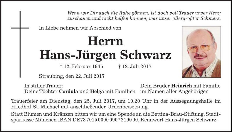 Traueranzeige Hans-Jürgen Schwarz