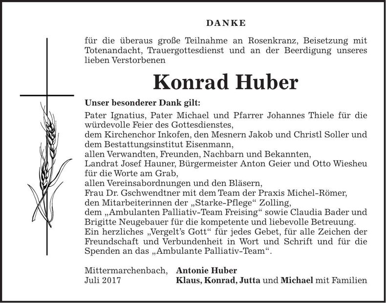 Traueranzeige Konrad Huber