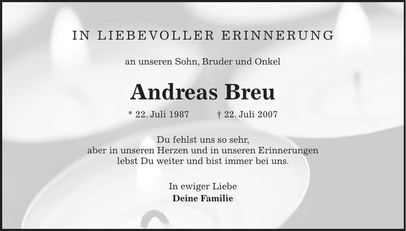 Traueranzeige Andreas Breu