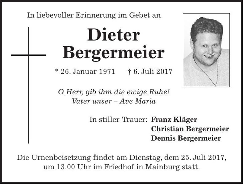 Traueranzeige Dieter Bergermeier