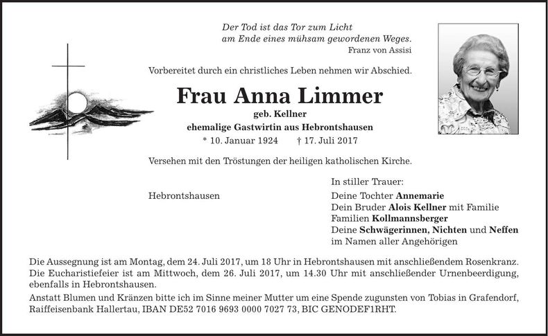 Traueranzeige Anna Limmer