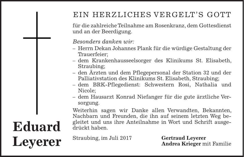 Traueranzeige Eduard Leyerer
