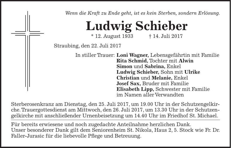 Traueranzeige Ludwig Schieber