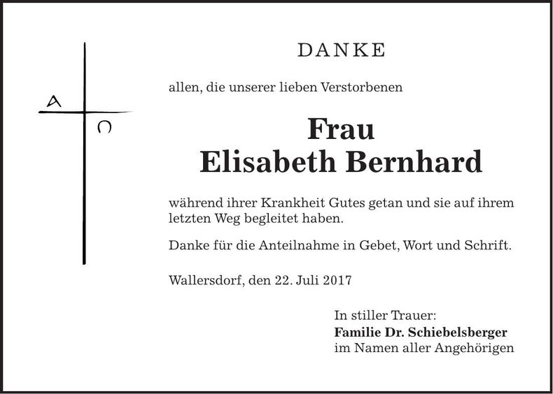 Traueranzeige Elisabeth Bernhard