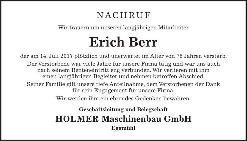 Traueranzeige Erich Berr
