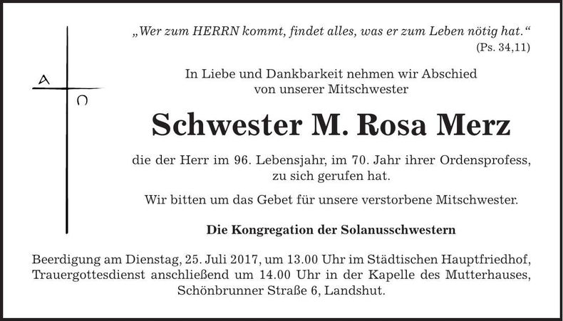 Traueranzeige Rosa Merz