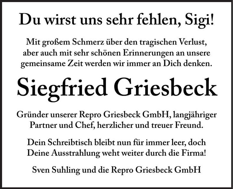 Traueranzeige Siegfried Griesbeck