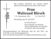 Traueranzeige Waltraud Hirsch