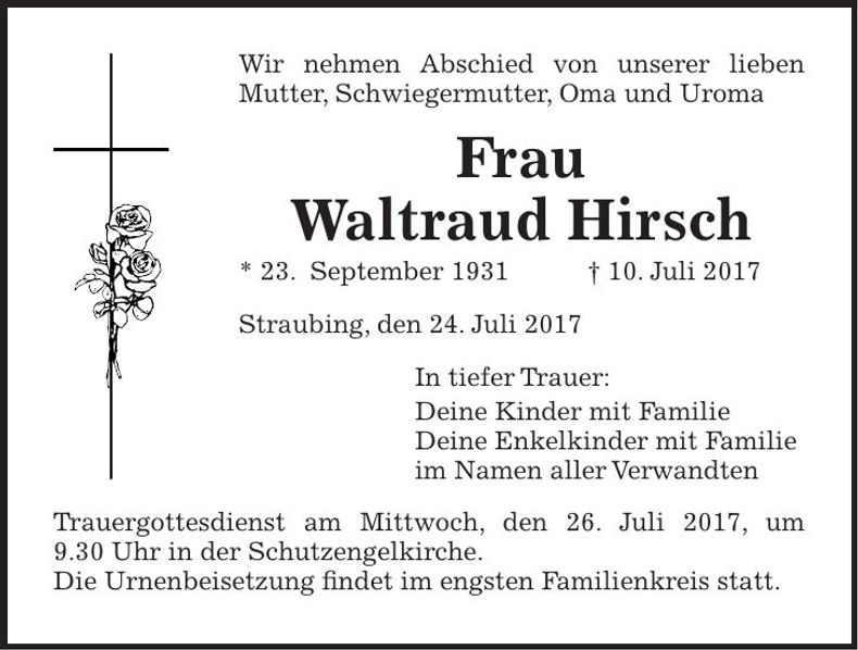 Traueranzeige Waltraud Hirsch
