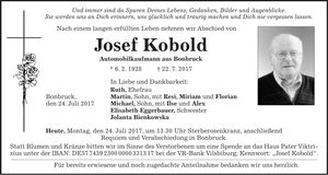 Traueranzeige Josef Kobold