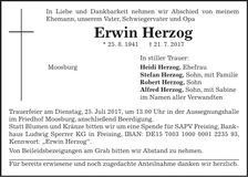 Traueranzeige Erwin Herzog