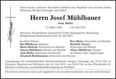 Traueranzeige Josef Mühlbauer