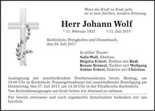 Traueranzeige Johann Wolf