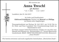 Traueranzeige Anna Treschl