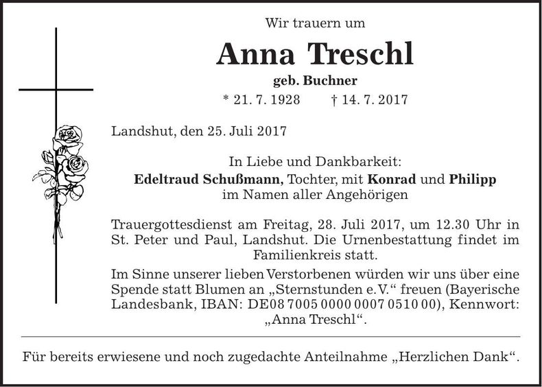 Traueranzeige Anna Treschl