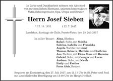 Traueranzeige Josef Sieben