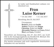 Traueranzeige Luise Kerner
