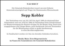 Traueranzeige Sepp Kobler