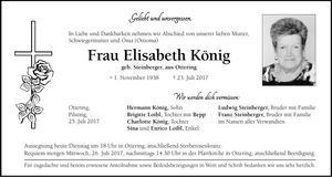 Traueranzeige Elisabeth König