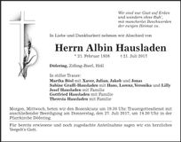 Traueranzeige Albin Hausladen