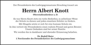 Traueranzeige Albert Knott