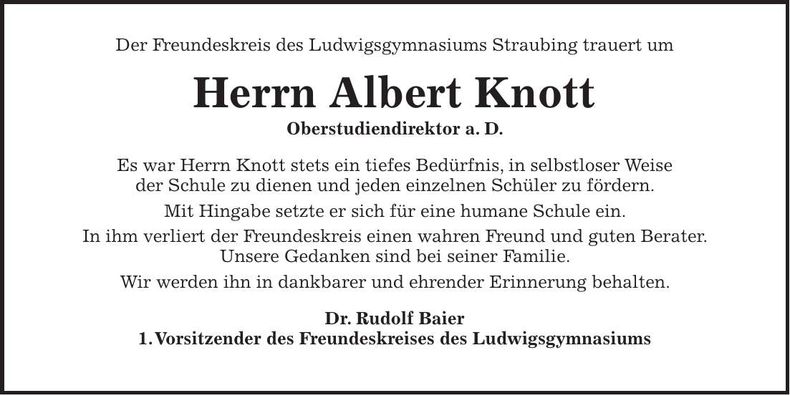 Traueranzeige Albert Knott