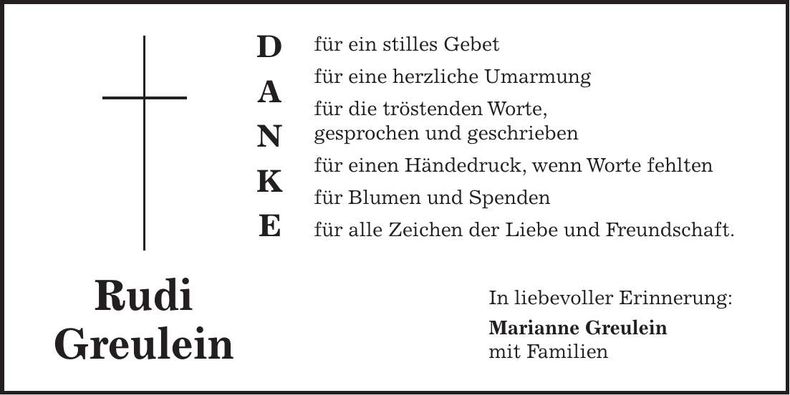 Traueranzeige Rudi Greulein