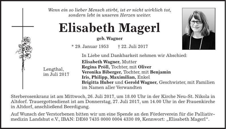Traueranzeige Elisabeth Magerl