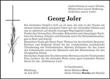 Traueranzeige Georg Jofer