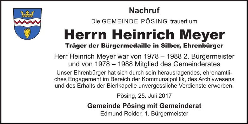 Traueranzeige Heinrich Meyer