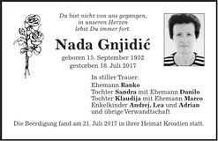 Traueranzeige Nada Gnjidic