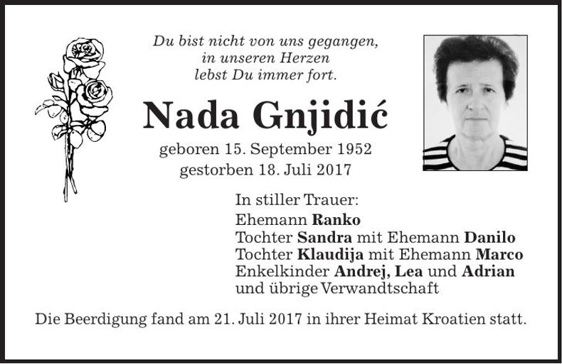 Traueranzeige Nada Gnjidic