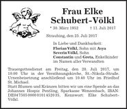 Traueranzeige Elke Schubert-Völkl