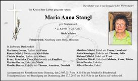 Traueranzeige Maria Anna Stangl